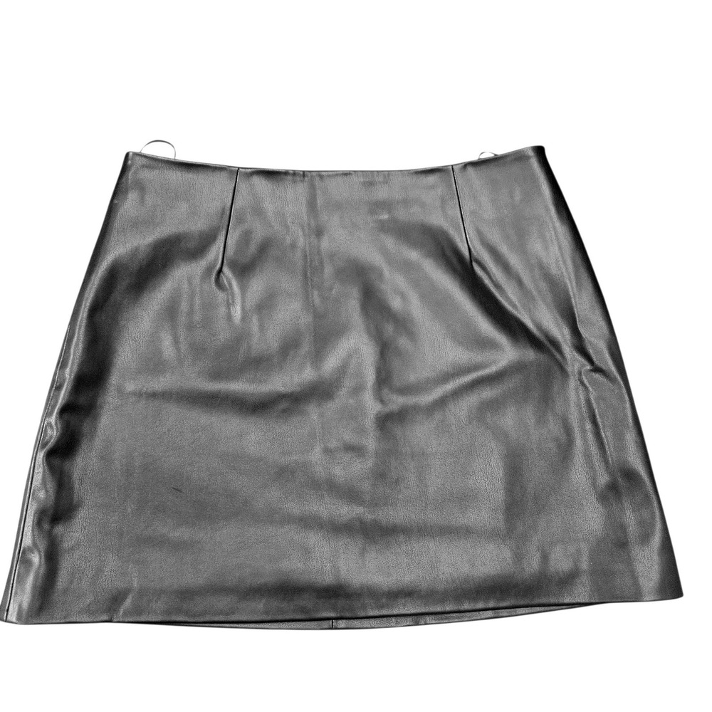 French Connection Dessa Mini Skirt 12 Black Faux Leather A-Line Moto Grunge Goth